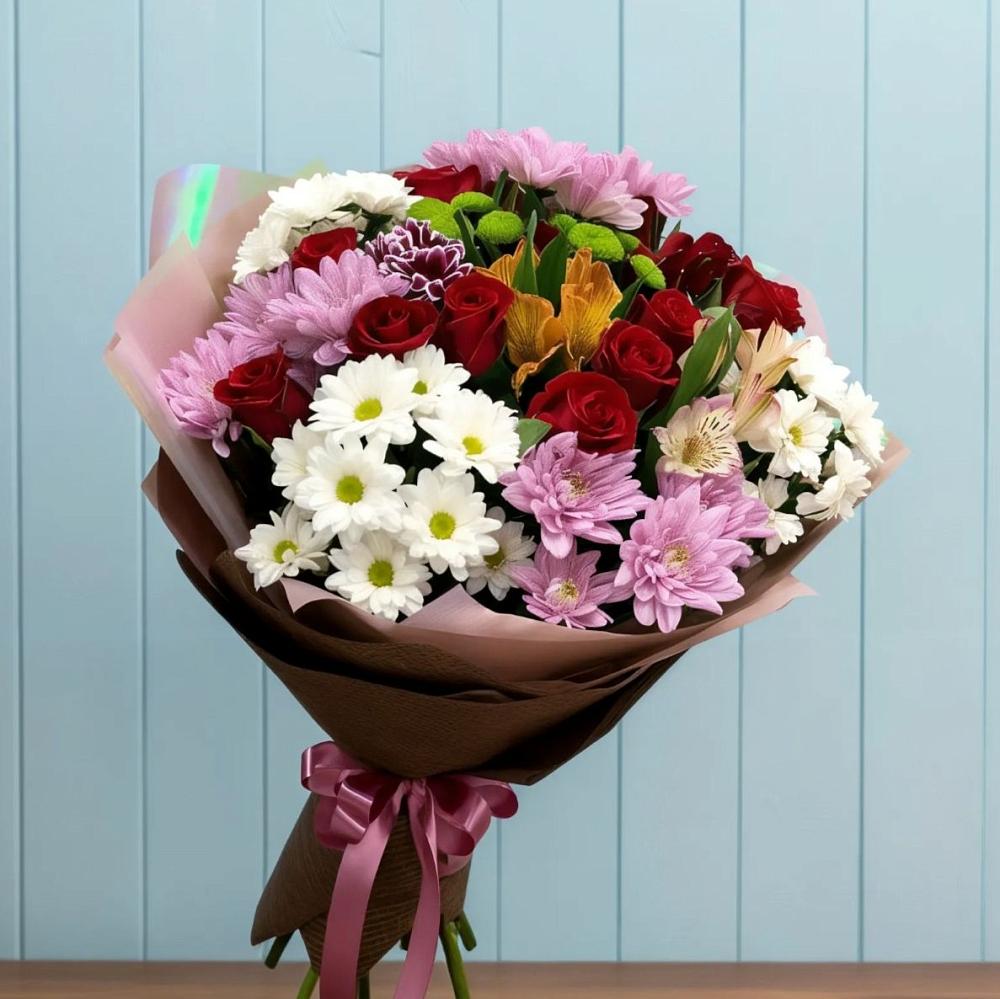 Букет цветов из: Розы, Хризантемы и Альстромерии в Одинцово